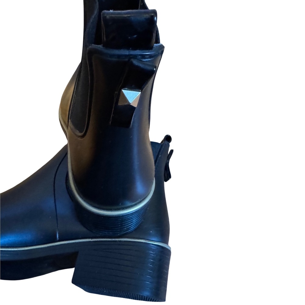 Kate Spade NY Sedgwic Chelsea Black Ankle Rain Rubber Boots Gold Trim Size 8 - Picture 7 of 12